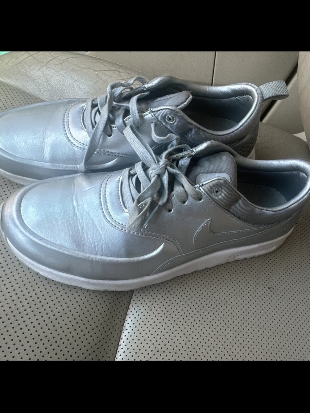 Nike Air Max Thea Silver White Lace-Up Low Top Sneakers womenUS 7.5 EU 38.5